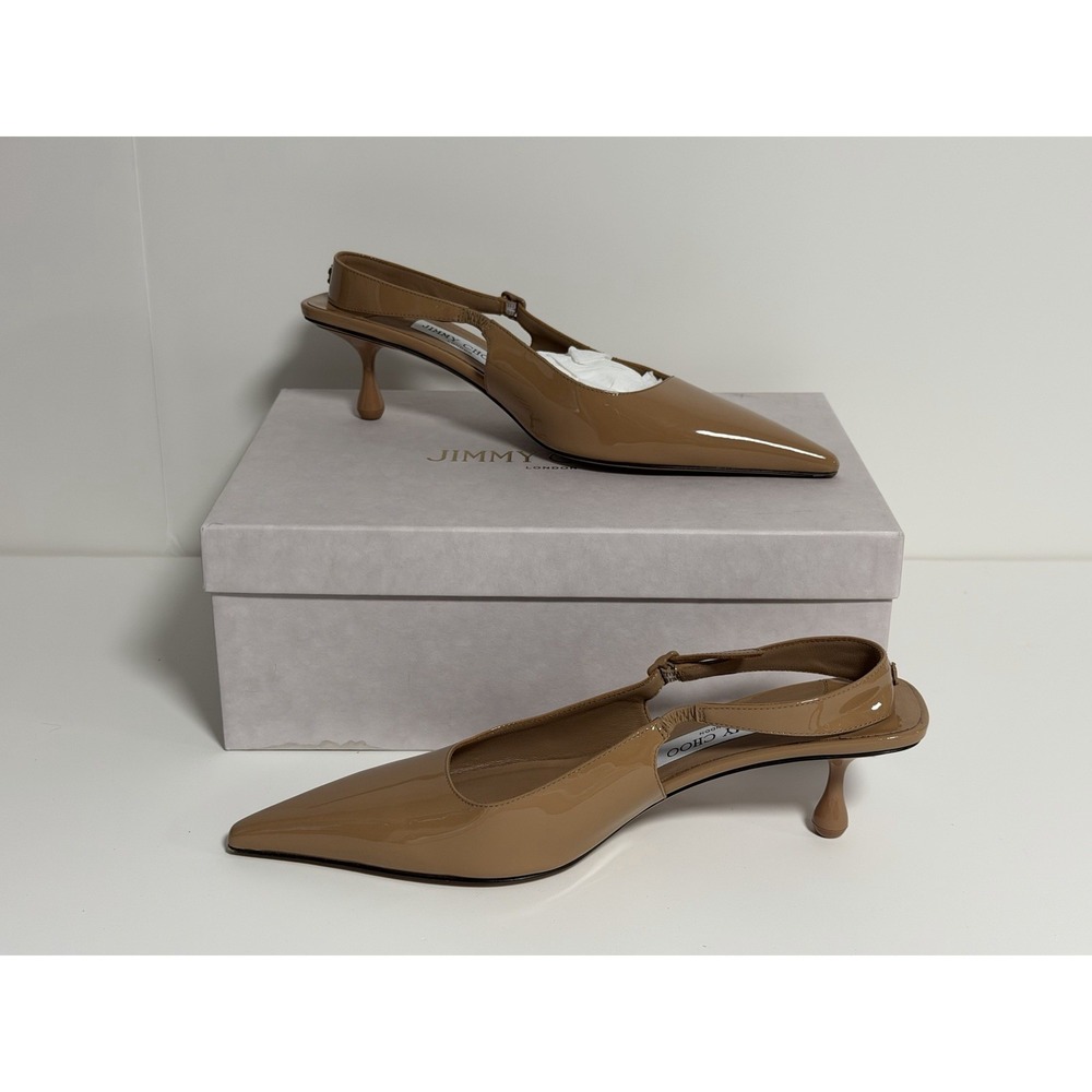 Jimmy Choo Amel 50 Patent Slingback Pumps, Color Biscuit/nude, Low Cone Heel, 40